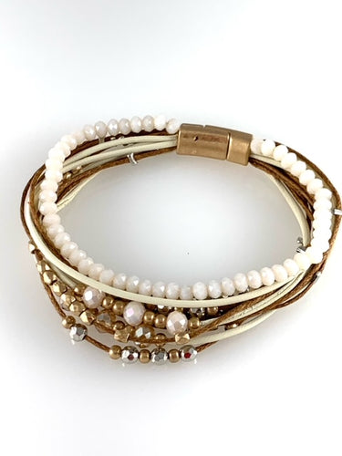 White Multi strand Crystal and Metal bead magnetic bracelet