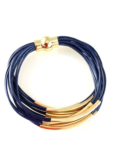 Navy Magnetic Bracelet with Gold Bars