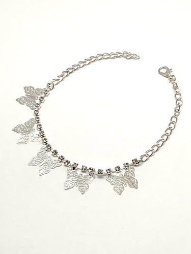 Silver Chain Anklet with Butterfly Pendants