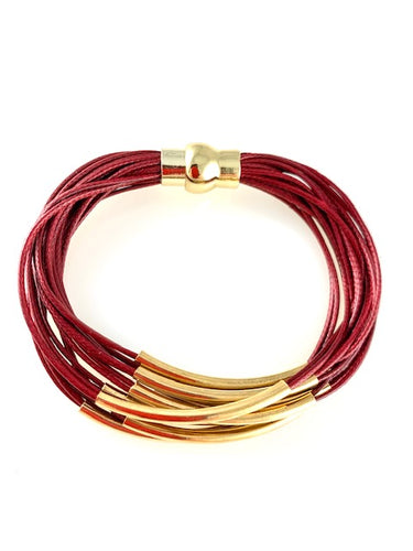 Burgundy Magnetic Bracelet with Gold Bars