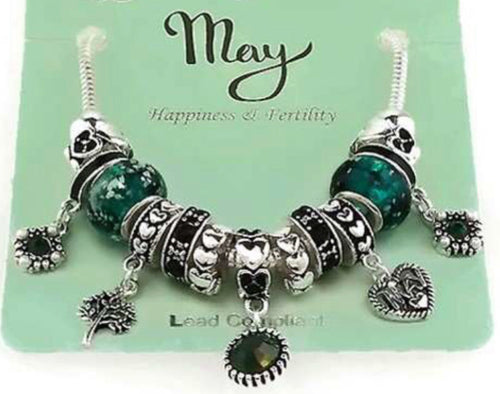 May Birth Stone Multi Bead and Charm Gift Bracelet