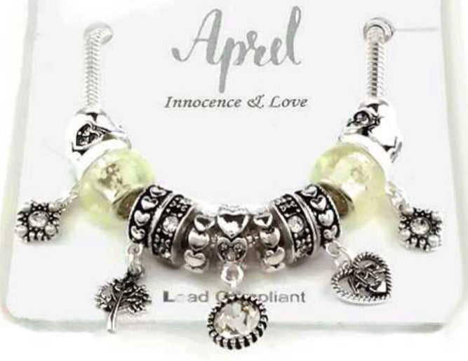 April Birth Stone Multi Bead and Charm Gift Bracelet