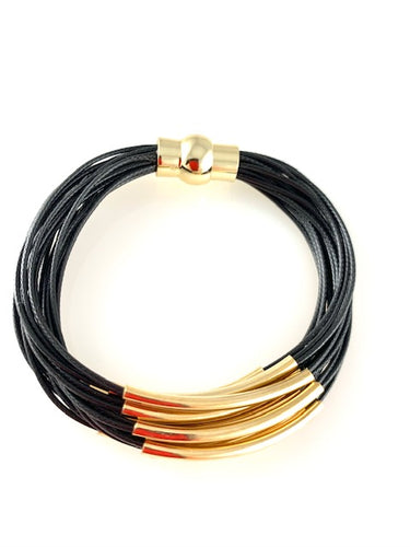 Black Magnetic Bracelet with Gold Bars