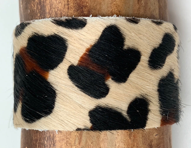 Wide Rawhide Leather Adjustable Snap Bracelet Leopard Print