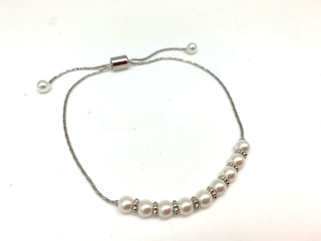 Pearl and Silver Adjustable Bracelet