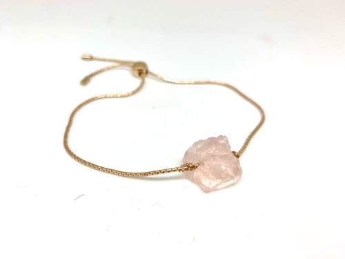 Gold Adjustable Bracelet with Pink Stone