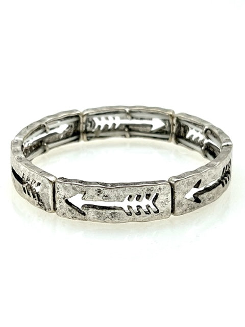 Silver Hammered Metal Stretch Bracelet - Arrows