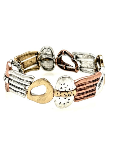 Multi Metal Stretch Bracelet - Mixed Shapes Design 33