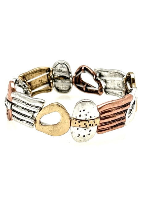 Multi Metal Stretch Bracelet - Mixed Shapes Design 33