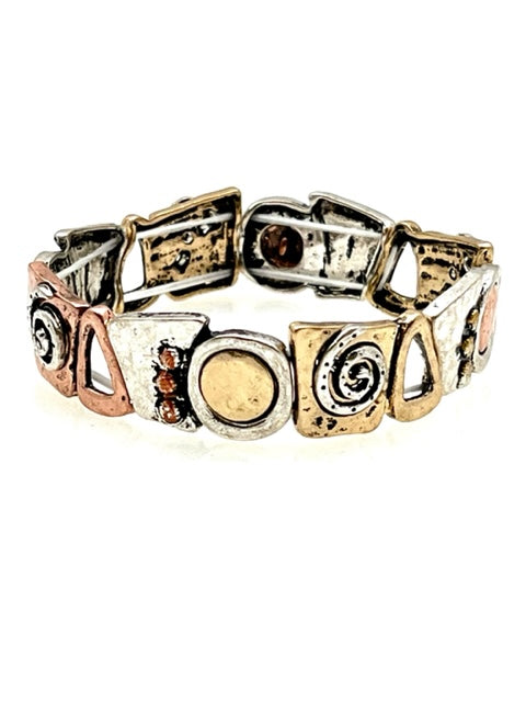 Multi Metal Stretch Bracelet - Mixed Shapes Design 34