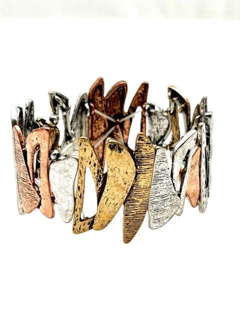 Multi Metal Stretch Bracelet - Mixed Shapes Design 37