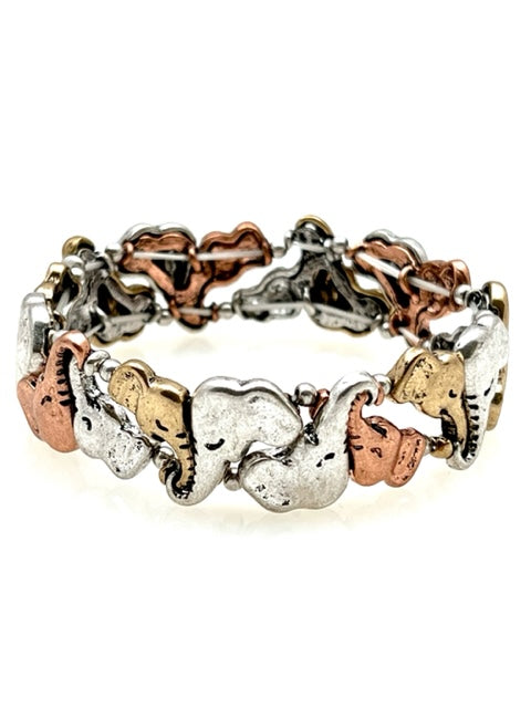 Multi Metal Stretch Bracelet - Elephants