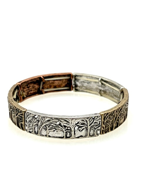 Multi Metal Stretch Bracelet - Trees