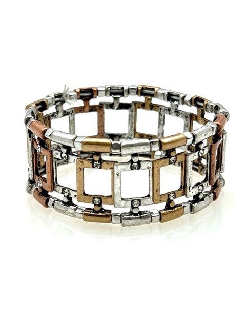 Multi Metal Stretch Bracelet - Mixed Shapes Design 45