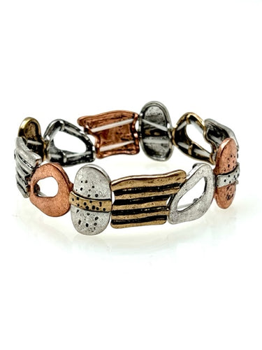 Multi Metal Stretch Bracelet - Mixed Shapes Design 46