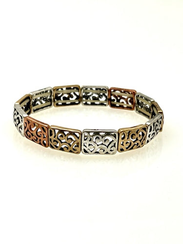 Multi Metal Stretch Bracelet - Mixed Shapes Design 47