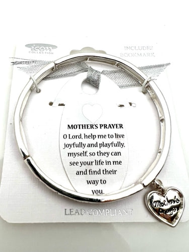 Mother's Prayer Silver Stretch Inspirational Charm bracelet