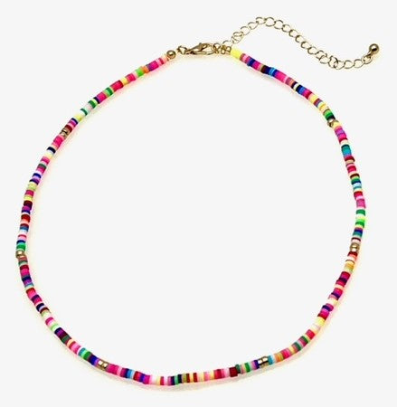 Bright Beaded Necklace with Gold beads - small beads