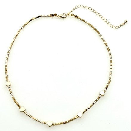 Gold Beaded Necklace with Heart beads