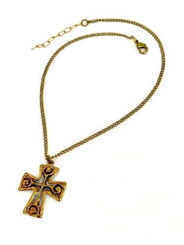 Multi Metal Artisan Necklace with Brass chain - Cross