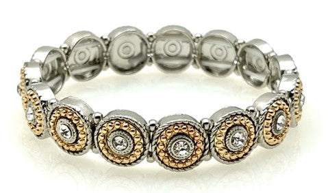 Metal beaded stretch bracelet with crystals - Gold