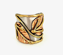 Multi Metal Adjustable Artisan Ring - Leaves