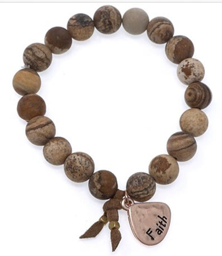 FAITH Natural Stone Inspirational Bracelet Picture Jasper