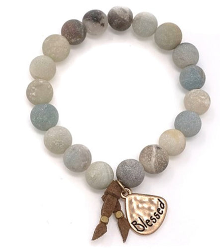 BLESSED Natural Stone Inspirational Bracelet Amazonite