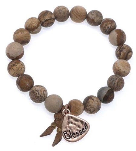 BLESSED Natural Stone Inspirational Bracelet Picture Jasper