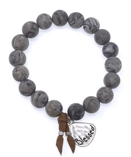 BLESSED Natural Stone Inspirational Bracelet Larvikite