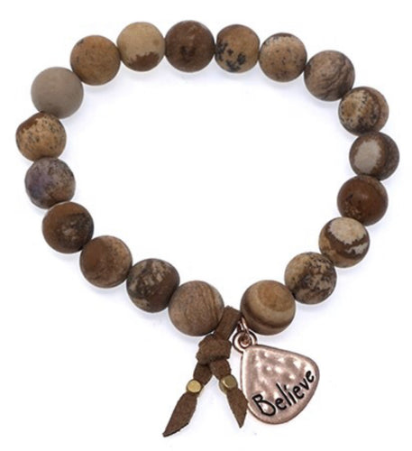 BELIEVE Natural Stone Inspirational Bracelet Picture Jasper