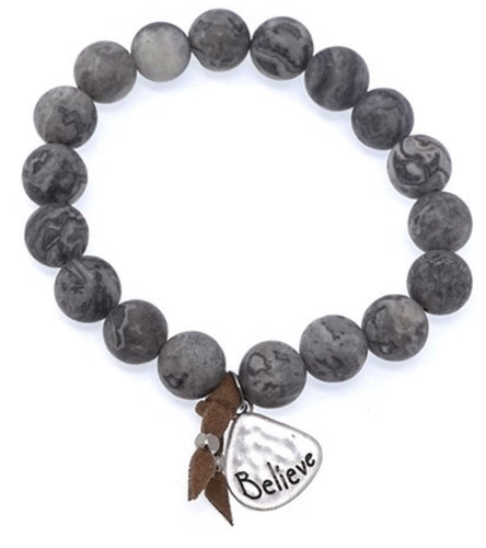 BELIEVE Natural Stone Inspirational Bracelet Larvikite