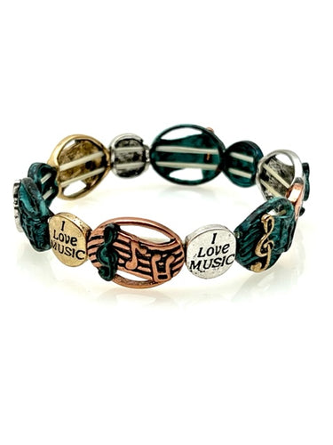 Patina Stretch Bracelet - I Love Music