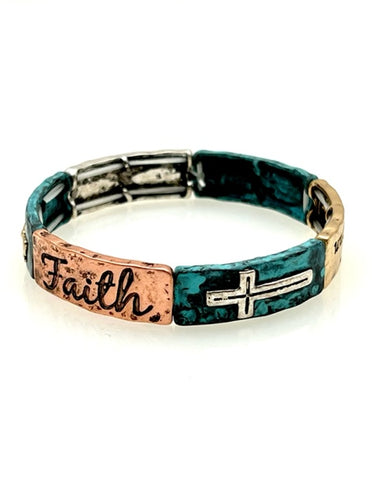 Patina Stretch Bracelet - FAITH Cross