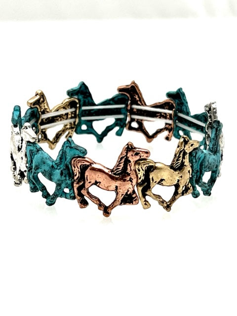 Patina Stretch Bracelet - Row of Horses