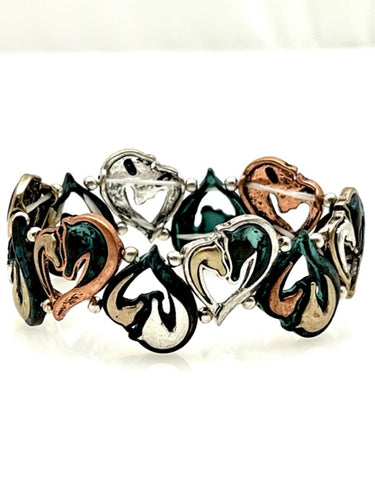 Patina Stretch Bracelet - 2 Horse Heart Shape