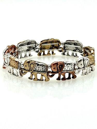 Multi Metal Stretch Bracelet - Row of Elephants IV