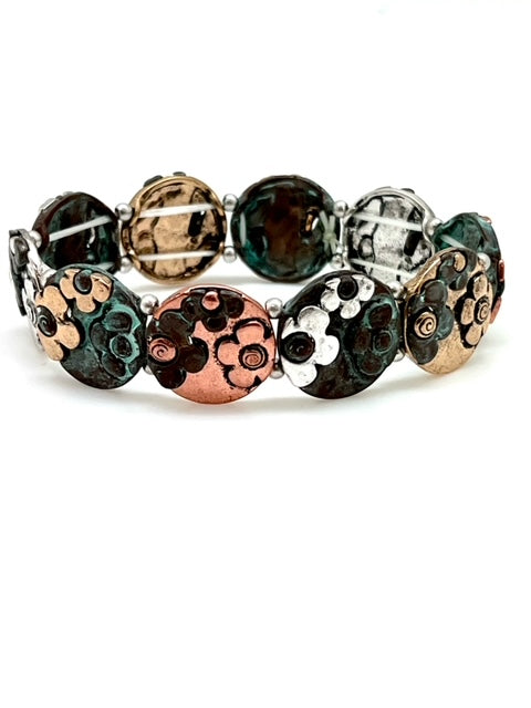 Patina Stretch Bracelet - Flowers I