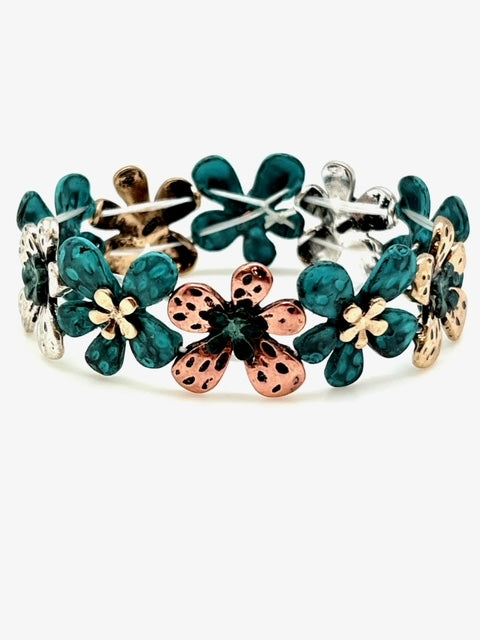 Patina Stretch Bracelet - Flowers II