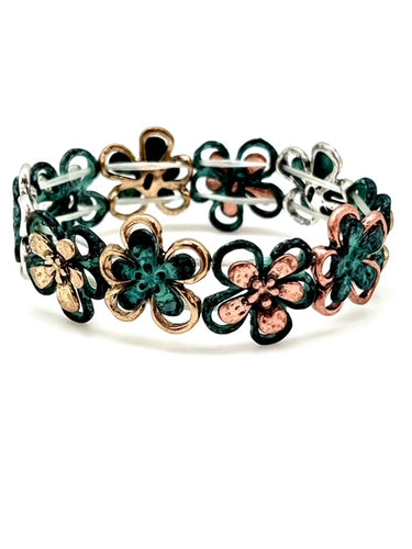 Patina Stretch Bracelet - Flowers III