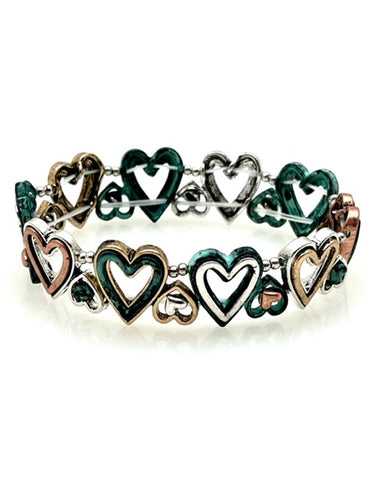 Patina Stretch Bracelet - Hearts