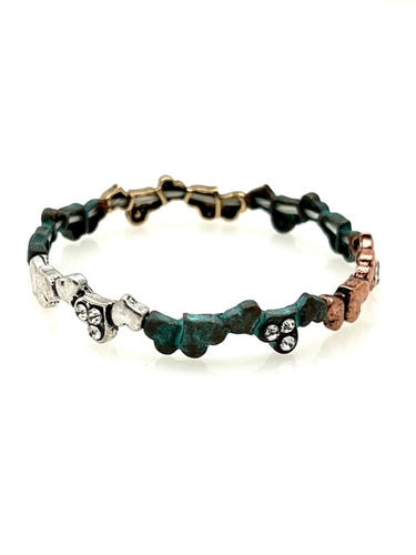 Patina Stretch Bracelet - Hearts with Crystals