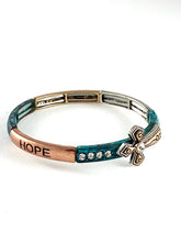 Patina Stretch Bracelet Hope Dream Trust with Cross