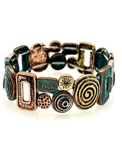 Patina Stretch Bracelet - Mixed Shapes Design 9