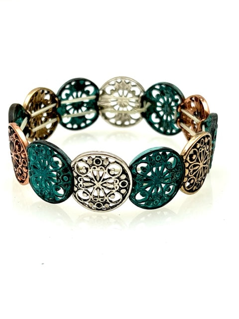 Patina Stretch Bracelet - Mixed Shapes Design 12