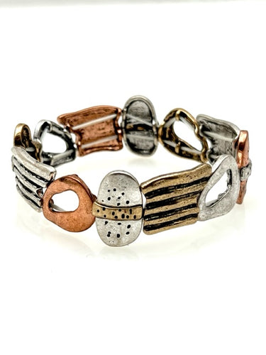 Multi Metal Stretch Bracelet - Mixed Shapes Design 25