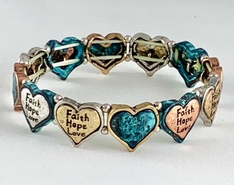 Patina Stretch Bracelet Faith Hope Love