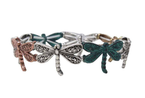 Patina Stretch Bracelet Dragonflies