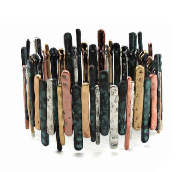 Patina Stretch Bracelet Hammered Bars