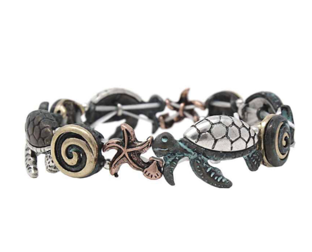 Patina Stretch Bracelet Sea Life Turtle